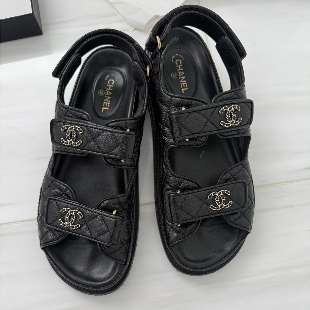 CHANEL Black Dad Sandals with Signature Box - Picture 3 of 7